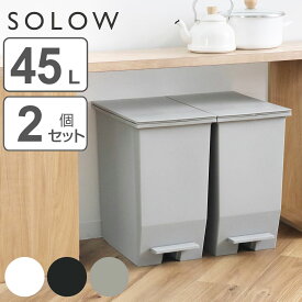 【レビュー特典付き】 ゴミ箱 45L SOLOW 同色2個セット ペダルオープンスリム （ ごみ箱 45リットル ソロウ 同色 2個 ペダル式 ふた付き 両開き 分別 棚下 スリム キッチン カウンター下 角型 高さ揃う シンプル おしゃれ ）【3980円以上送料無料】