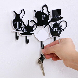 キーフック アリス Tea Party ( 鍵 収納 玄関 壁掛け フック 壁掛けフック ウォールフック 壁掛けキーフック 鍵掛け おしゃれ 4連 インテリア雑貨 キー 小物 アクセサリー ネックレス 腕時計 雑