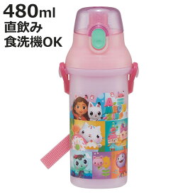水筒 480ml 抗菌直飲プラボトル ギャビーのドールハウス （ ギャビー 子供用 抗菌 プラスチック製 ダイレクトボトル 直飲み ワンタッチ 日本製 抗菌加工 AG 銀 ショルダーベルト付き 広口 軽量 ボトル ワンプッシュ ）【3980円以上送料無料】