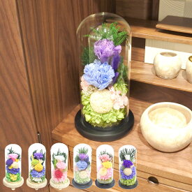 供え花 仏花 ガラスドームアレンジメント プリザーブドフラワー 日々華 （ 造花 ブリザードフラワー 枯れない 仏壇 ドーム お供え 花 フェイクフラワー 供花 御供え 枯れない花 水換え不要 夏 人工 お盆 お彼岸 お墓 法要 法事 仏具 ）【3980円以上送料無料】