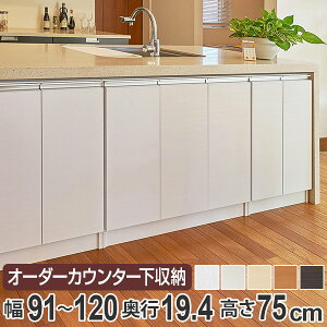 カウンター下収納 幅オーダー 扉付 スリムタイプ 高さ75cm 幅91〜120cm ( 送料無料 収納 キッチン収納 キャビネット 窓下収納 リビングボード 収納棚 食器棚 収納家具 薄型 可動棚 開き戸 セミ