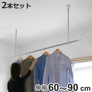 室内物干し 吊下げ型室内物干 長さ60cm〜90cm 4段階伸縮 2本セット ドライ・ウェーブ ( DRY・WAVE 物干し 洗濯 伸長 吊り下げ ポール型 ランドリーグッズ 取付簡単 フック付 60〜90 ホワイト )【3