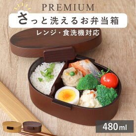 弁当箱 さっと洗えるお弁当箱 プレミアム 木目小判弁当 小 480ml タイト式 （ お弁当箱 ランチボックス レンジ対応 食洗機対応 一段 木目調 レンジOK 食洗機OK 弁当 お弁当 仕切り付き 大人 1段 日本製 ）【3980円以上送料無料】