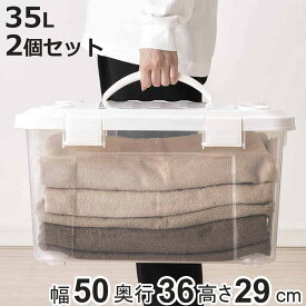 収納ボックス 幅50×奥行36×高さ29cm フタ付き 持ち手付き プラスチック 2個セット （ 収納ケース 収納 衣類 小物 キャスター付き 片開き ロック式 積み重ね 持ち運び フタ 持ち手 付き 防災グッズ 食品 日用品 ストック おもちゃ ）【3980円以上送料無料】