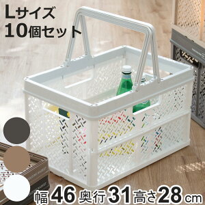 収納ボックス 幅46×奥行31×高さ28cm 折りたたみ カゴ バスケット L プロフィックス 同色10個セット ( プラスチック 収納ケース コンテナ コンパクト 収納 持ち手付き コンテナボックス 積み重