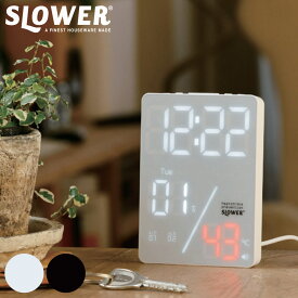 置き時計 LED デジタル時計 カレンダー機能付き 熱中症アラート機能付き 置き掛け兼用 SLOWER アズール （ 温度計 カレンダー USB LED時計 置き 掛け 輝度調節 卓上時計 日付 曜日 温度 コンパクト おしゃれ スヌーズ アラーム ）【3980円以上送料無料】