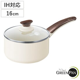 GREEN PAN グリーンパン 片手鍋 ソースパン 16cm 蓋付き WOOD-BE ウッドビー ダイヤモンド粒子配合 IH対応 （ 送料無料 ガス火 IH 対応 ミルクパン 小鍋 フタ付き 16センチ 木製ハンドル セラミックコート お手入れ簡単 調理器具 ） 【3980円以上送料無料】