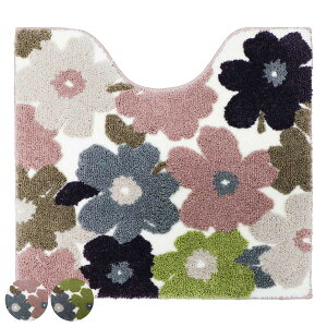 トイレマット フルール 55×60cm ( マット トイレ 足元 トイレタリー トイレグッズ 滑りにくい トイレ用品 滑り止め 花柄 ふわふわ ピンク グリーン )【3980円以上送料無料】