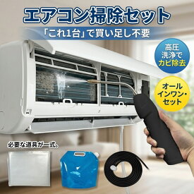 エアコン掃除 洗浄セット クリーナー 道具はこれだけ クリーニング オールインワン 洗浄スプレー 高圧 洗浄カバー ブラシ カビ 除去 臭い 対策 汚れ フィルター キット 一式 準備不要 簡単 初心者 自宅 クーラー 冷却フィン