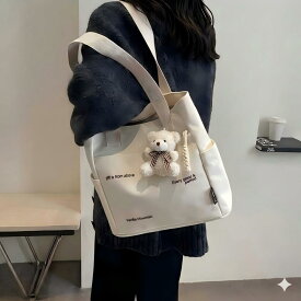 【クーポンで50%OFF】カラフルホーム　2026新商品 帆布 トートバッグ キャンバス肩掛け 斜め掛け 軽量 高さ31cm 横幅34cm 大容量A4対応シンプルキャンバスバッグ通勤通学おしゃれ無地3色展開（ホワイトブラックカーキ）