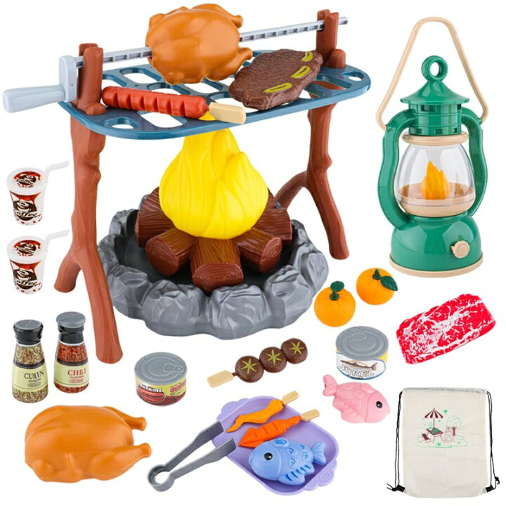 Gokko！ BBQ GRILL SET（バーベキューグリルセット） キッズ用 BBQ グリル おもちゃ,ジュージュー音と光のごっこバーベキュー キット | アウトドアキャンプバーベキューおもちゃ |