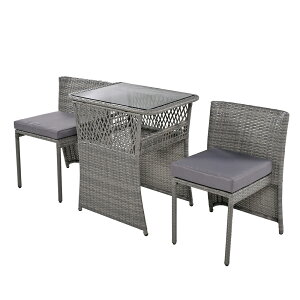 ガーデン テーブル 3点セット ラタン調 ガーデンファニチャー ベランダテーブル ガーデンテーブル ガーデンチェアー テーブル コンパクト 家具 樹脂 ホテル カフェ
