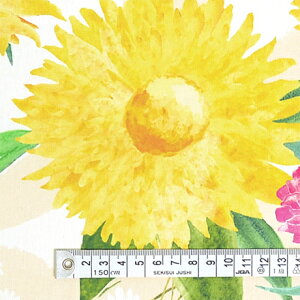 生地 花柄 ボタニカル柄 イエロー ガーベラデイジー 11号帆布生地商用利用可
