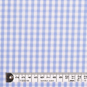 商用利用可 生地 ラミネート つや消し 生地 スカイ チェック大(綿100%)・水色 ラミネート(厚み0.08mm)生地