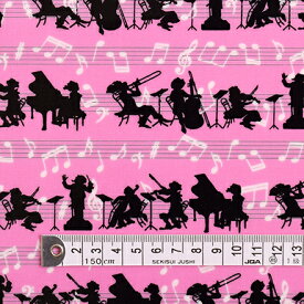 商用利用可 生地 ラミネート 生地 音符 ピンク 女の子 溢れるメロディとフルオーケストラ（ピンク） ラミネート（厚み0.2mm）生地　