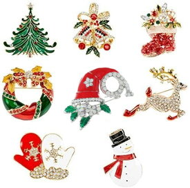 即納 クリスマス ブローチ 8個 セット ブローチピン ピンバッジ アクセサリー ジュエリー 胸元 雪だるまさん ブーツ 鹿 キラキラ 可愛い 飾り物 ギフトクリスマス
