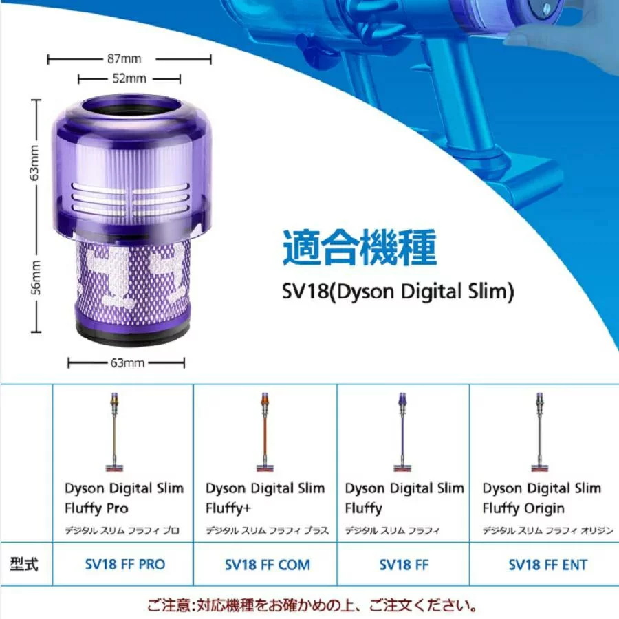 ダイソン 掃除機 V10 SV18 デジタルスリム 用 フィルター 掃除機フィルター 互換フィルター sv18ff コードレス掃除機 フィルター 交換品 洗濯可能 2個入り