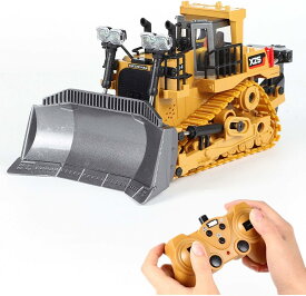 多機能 RCブルドーザー ショベル 掘削機 リモートコントロール 建設車両 おもちゃ 大きいサイズ 高度にシミュレートされた設計 子供のための趣味のおもちゃ 車 (黄)