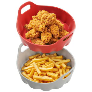 Li&Zhao Silicone Air Fryer Liners Reusable - 2 PCS Square Air Fryer Inserts Accessories 4 to 7 Qt Silicone Liners for Kitchen(Red & Gray)