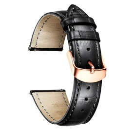 (BINLUN) レザー腕時計バンド本物のカーフスキン交換用ウォッチストラップ クイックリリース本革時計ベルトワニ革模様10色13サイズ男性用女性用 黒 GR-ブラック 19mm