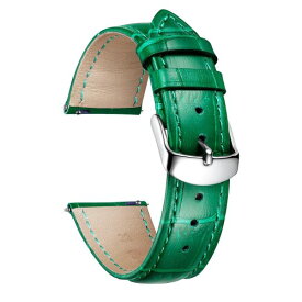 (BINLUN) レザー腕時計バンド本物のカーフスキン交換用ウォッチストラップ クイックリリース本革時計ベルトワニ革模様10色13サイズ男性用女性用 緑 グリーン 13mm