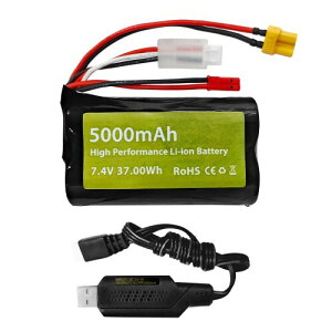 1PCS 7.4V 5000mAh 2S Li-ion �d�r��JST�v���O��XT30�v���O+USB�[�d�P�[�u���t���p��TX16S�ATX18S�ARC4GS�ARC6GS�ATX12�����R����������ƃ����R���J�[