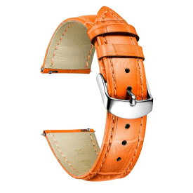 (BINLUN) レザー腕時計バンド本物のカーフスキン交換用ウォッチストラップ クイックリリース本革時計ベルトワニ革模様10色13サイズ男性用女性用 オレンジ 20mm