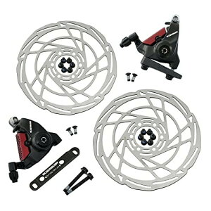 RIDEREVER MCX-2 Flat Mount Dual-piston Mechancial Disc Brake Set w/ 160mm Rotors, Black x Red, RD2321