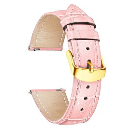 (BINLUN) レザー腕時計バンド本物のカーフスキン交換用ウォッチストラップ クイックリリース本革時計ベルトワニ革模様10色13サイズ男性用女性用 桜色 G-ピンク 22mm