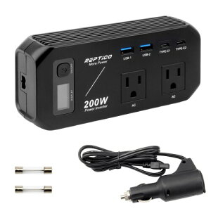 J[Co[^[ ԍڏ[d 200W DC12VAC100Vɕϊ LCDfBXv[\ J[`[W[ 12VԑΉ A_v^[ ACRZg 3×2 QC18W USB|[g×2 PD30W Type-C|[gx2 ԓ}[d VK