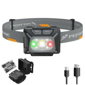 PEPTRONIC �w�b�h���C�g �f���A���p���[ USB-C�[�d���� �P4���d�r ���p 350���[���� ���P�x LED �w�b�h�����v IPX4�h�� 60°�p�x���� ���y�� �h�� �o�R �L�����v ��� �ނ� �����j���O