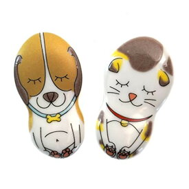 Tubbies 箸置き 九谷焼 2個 かわいい 癒し動物セット 犬 猫 ペア