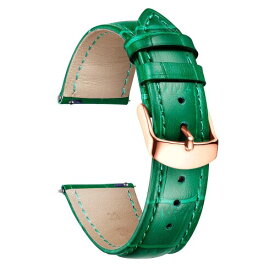 (BINLUN) レザー腕時計バンド本物のカーフスキン交換用ウォッチストラップ クイックリリース本革時計ベルトワニ革模様10色13サイズ男性用女性用 緑 GR-グリーン 16mm