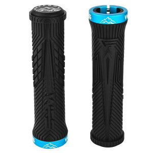 WFS Volatus Single Lock-on Grips for Mountain Bikes, Road, City Bike, 33mm OD for Soft Comfortable Ergonomic, Anti-Slip 22mm ID Locking Handlebar Grips for MTB, 1 Pair, Black w/Blue