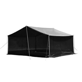 CAMVIL ZIP-TARP ジッパータープ 5m ブラックコーティング タープシェル対応 メッシュ＆サイドウォール拡張可 煙突口付き レクタ型・ヘキサ型2タイプ展開 収納バッグ付き (BLACK, KHAIK共用, レ