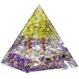Crocon オルゴンアメジストクリスタルピラミッドは、レイキヒーリング盆栽マネーツリークリスタルのためのペリドットツリーで満たされています幸運の家の装飾オフィスキッチンハロウ
