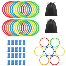 ZHEJIA ケンケンパ (28cm 20本セット) ラダー トレーニングリング スピードリング ラダー フラット スピード フープ 輪っか 練習リング フープ 運動会 誕生日会 幼稚園 子供 屋内 運動 外遊び