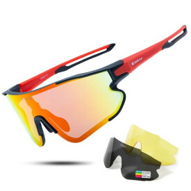 (Startop) ロードバイク サングラス スポーツサングラス 3 枚レンズ交換式 偏光 UV400 完全遮断 野球/ランニング/釣り/運転用 男女兼用 超軽量 TR90 フレーム フレーム 黒＆赤