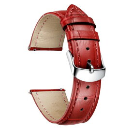 (BINLUN) レザー腕時計バンド本物のカーフスキン交換用ウォッチストラップ クイックリリース本革時計ベルトワニ革模様10色13サイズ男性用女性用 赤 レッド 22mm