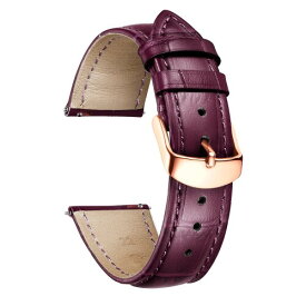 (BINLUN) レザー腕時計バンド本物のカーフスキン交換用ウォッチストラップ クイックリリース本革時計ベルトワニ革模様10色13サイズ男性用女性用 紫 GR-アマランス 14mm
