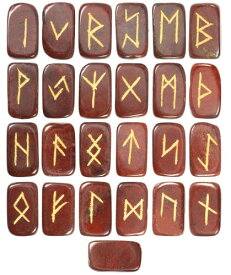 Crocon レッドジャスパー長方形形ジェムストーンルーン、古北欧型ルーン文字刻印25個ルーンセット|クリスタル占い形而上学的ヒーリングチャクラレイキルーンセット|ポーチ付き|サイズ