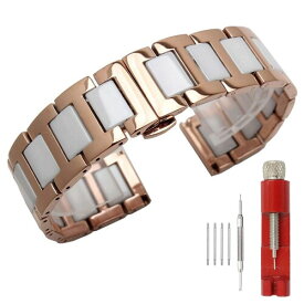(Kai Tian) 20mm 時計バンド ローズゴールド ステンレス 腕時計 ストラップ 白 セラミック 時計 ベルト 交換ベルト メタルバンド ステンレス バックル 腕時計バンド