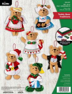 Bucilla Felt Ornaments Applique Kit Set Of 6-Teddy Bear Traditions 89646E