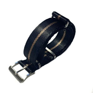 (Naval watch Co.) �v���~�A�� G10 NATO�^�C�v �V���N�^�b�` �i�C�����X�g���b�v ��+���C�g�u���E���X�g���C�v DELUXE NYLON NATO TYPE WATCH STRAP Black + light Brown stripe 22mm��
