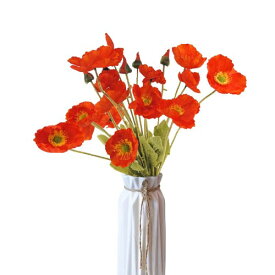 造花、5Pcs人工的なケシの長い花の茎の装飾的なつぼ、擬似ケシの人工的な装飾の家の結婚式の装飾(オレンジ)