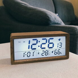 DEMI LOUS. デジタル 目覚まし時計 おしゃれ アラーム時計 温度湿度表示 天然木製 デジタル カレンダー スタイリッシュ インテリア 置き時計 リビング 寝室 ベッドサイド 叩くだけでアラー