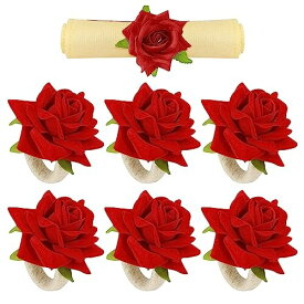 Getrays 6個 バラの花 ナプキンリング、 造花 薔薇 ナプキンホルダー 夕食のテーブルの装飾用、絶妙な 手作り シャンパン ロゼ ナプキンバックル ために 結婚式 披露宴 宴会 休日 パーティ