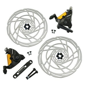 RIDEREVER MCX-2 Flat Mount Dual-piston Mechancial Disc Brake Set w/ 160mm Rotors, Black x Gold, RD2320