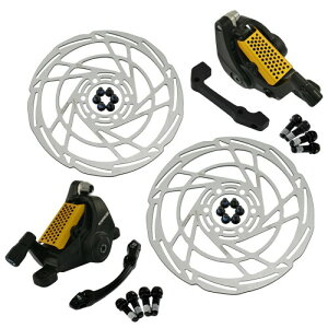 RIDEREVER MCX-2 Post Mount Dual-piston Mechancial Disc Brake Set w/Rotors, Black x Gold, RD2324