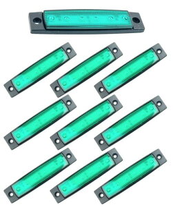 HTharros LED Side Marker Lamp, 12 V, 24 V, Green, 6 Rows, Dustproof, Waterproof, For Trucks and Trailers, Car Width Light, High Brightness, Set of 10, Green